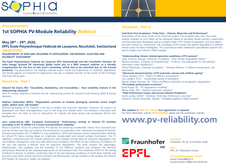 1st SOPHIA PV-Module Reliability Webinar